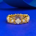 S925 silver vintage hollow iris flower ring with sparkling diamonds on blue velvet - Size 5 (US) / Gold