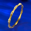 Bamboo style S925 silver gold bracelet with crystal accents and brushed metal finish - 16cm / Gold (B145)
