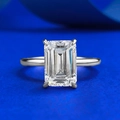 Emerald cut rectangle moissanite ring in 925 silver with classic four-prong setting - US 5 / White Zirconia Ring / Silver