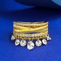 Eleganter 18K vergoldeter S925 Silberring mit drei Lagen, Quasten und weißen Zirkonia - US 6 / Gold
