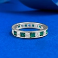 S925 zilveren ring met princess geslepen witte en smaragdgroene zirkonia's - US 5 / Wit Groen