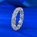 Vintage S925 sterling silver hollow lace ring with sparkling micro-pave diamonds - US 5 / Silver
