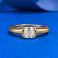 S925 Silberring vergoldet mit 5x5mm Asscher-Schliff Diamant in Zargenfassung - US 5 / Champagnergold