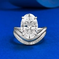 Oval cut stacking ring set in S925 sterling silver with sparkling claw setting stones - US 5 / Silver White Zirconia Set (R1285)