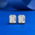 Classici orecchini a lobo in argento S925 con taglio smeraldo e castone a cornice - Argento 925 / Argento (E605)