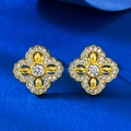 S925 Silber Vierblatt-Ohrstecker mit Goldbeschichtung und funkelnden Zirkonia-Steinen - Goldene Vierblättrige Blume (E610) / 925er Silber / Gold