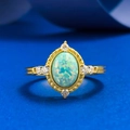 Vintage S925 gilded opal ring with blue-green fire and sparkling zircon accents - US 5 / Dreamy Blue