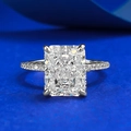 Elegant S925 silver ring with 8*10mm radiant cut carbon diamond and pavé side stones - US 6 / Silver