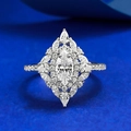 Vintage marquise-cut S925 silver ring with radiant diamond cluster and blue backdrop - US 6 / Silver