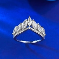 Marquise cut crown ring in silver finish with pavé set crystals on a thin band - US 6 / Silver