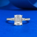 Classic S925 silver emerald cut 6x8 engagement ring with pavé diamond band on blue background - US 5 / R1314 Clear Rhinestone Sugar Cube Ring
