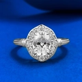 Elegante S925 zilveren ring met een ovale sprankelende steen op een blauwe achtergrond - US 5 / Witte Ovale Stijl (R1316)