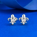 Elegantes pendientes Fleur-de-lis de plata S925 con tres gemas brillantes incrustadas - Plata 925 / Plateado