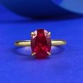 Oval pigeon blood red stone ring in gold plated S925 sterling silver, top view - US 5 / Pigeon Blood Red