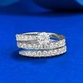 Three-piece S925 sterling silver ring set with round zircon stones in a stacked design - Adjustable Open / Silver (K006 Row Ring)