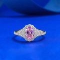 Elegante anello in argento S925 con pietra rosa ovale e montatura a halo con diamanti - US 5 / Rosa