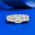 Elegant S925 sterling silver ring featuring seven emerald-cut white rectangular crystals - US 6 / Silver (R1349)