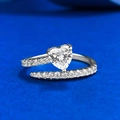 Elegant S925 silver heart cut diamond ring with pavé side stones on blue velvet - Adjustable Open / Silver Heart Style (K073)