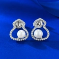 Elegant S925 silver gourd stud earrings with 5mm round pearls and pavé cubic zirconia - Gourd Shape (E521) / 925 Silver