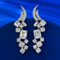 Luxurious S925 silver drop earrings featuring 8x10mm emerald cut sparkling high carbon diamonds - 925 Silver / White Rhinestone (E538)