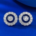 Elegante 925 sterling zilveren oorknopjes met blauw saffier halo-ontwerp - Blauwe Stijl (E535)