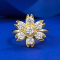 Elegante anello a margherita in argento S925 placcato oro con zirconi brillanti - US 5 / R1004 Anello Margherita