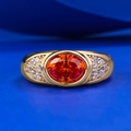 Bague en argent S925 plaqué or avec pierre orange ovale et sertissage de gemmes pavées - US 5 / Orange Coucher de Soleil