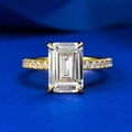 Emerald cut high carbon diamond ring in gold plated S925 silver with side stones - US 5 / Gold