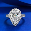 Luxurious 925 sterling silver ring with halo pear cut waterdrop diamond setting - US 5 / Silver (White Zirconia)