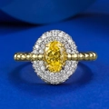 Luxuriöser S925 vergoldeter Ring mit ovalem gelbem Kohlenstoffdiamant und Bubble-Band - US 5 / Gelb