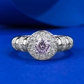 Eleganter S925 Silberring mit 5mm rundem rosa Diamanten und Halo-Fassung Design - US 5 / Runder rosa Strass-Stil (R1034) / Rosa