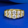 Vooraanzicht van de vergulde S925 zilveren ring met dubbele rij parallelle zirkonia's - US 5 / Goud