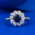 S925 sterling silver flower cluster ring with 6mm blue corundum and sparkling diamonds - US 5 / Blue (R1038 Blue Corundum)