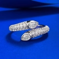 Luxurious S925 silver snake-shaped wrap ring with pavé crystals and pear-cut stones - Adjustable Open / Silver with White Rhinestone (K069)
