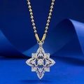 Lussuosa collana a stella quadrifoglio in argento S925 con diamanti pavé e catena a sfere - Stile Buccellati (N420) / Argento 925