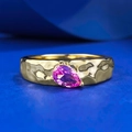S925 silver gold plated ring with pear cut pink ruby gemstone and hammered texture - US 5 / Pink (R1057)