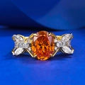Elegante 925 zilveren vergulde ring met ovale oranje edelsteen en diamantaccenten - US 5 / Zonsondergang Oranje