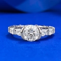 Elegante 925 zilveren ring met 7mm ronde geslepen steen en kleine zijdiamanten - US 7 / Witte Strass Stijl (R173)