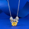 S925 Silver necklace with bow-knot pendant and 7x9mm yellow oval ice-cut carbon diamond - 925 Silver / Yellow Zirconia Style (N433)