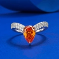 925 silver ring featuring a pear-cut orange gemstone and V-shaped pave diamond band - US 5 / R1076 Fanta Orange