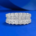 Luxury S925 sterling silver ring with three rows of round and baguette cut diamonds - US 5 / Silver