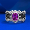 Anello in argento S925 con zaffiro rosa rettangolare 5x7mm e design a nido d'ape traforato - US 5 / Rosa