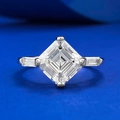 S925 Sterling Silver Asscher Cut 8mm Simulated Diamond Three-Stone Ring on Blue Velvet - US 5 / R1084 White Zirconia (Silver)