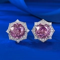 Orecchini a perno in argento S925 con gemma viola da 8mm taglio rosa e alone di diamanti - Orecchini rosa viola (E556) / Argento 925
