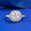 Anello di lusso in argento S925 con diamante taglio cushion da 1,2 ct e doppio design halo - US 5 / Stile Zirconia Bianca