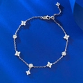 Elegante pulsera de borla en plata S925 con acentos de flores de diamante y cierre - Plata 925 / Estilo Borla Plateada