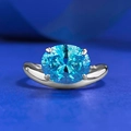 Elegant S925 silver ring featuring a large oval sky blue carbon diamond in a 4-claw setting - US 5 / R1105 Sea Blue Ring