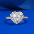 Bague halo en argent S925 élégante avec une grande pierre blanche en forme de cœur - US 5 / Zircone Blanche / Anneau Argenté