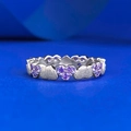 Anello vintage in argento S925 con cuori spazzolati e pietre viola alternate - US 5 / Viola (R1110)