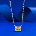Elegant S925 silver necklace with emerald cut yellow high carbon diamond pendant - 925 Silver / Yellow Rhinestone Necklace (N451)